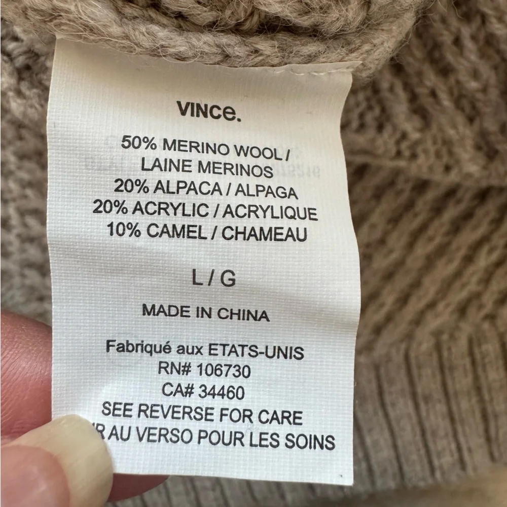 Vince Traveling Rib Turtleneck merino alpaca camel Large almondine